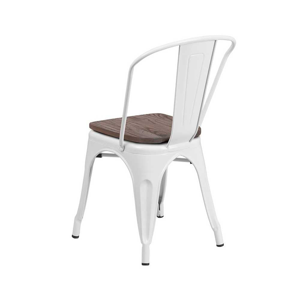 White Metal Stackable Chair with Wood Seat