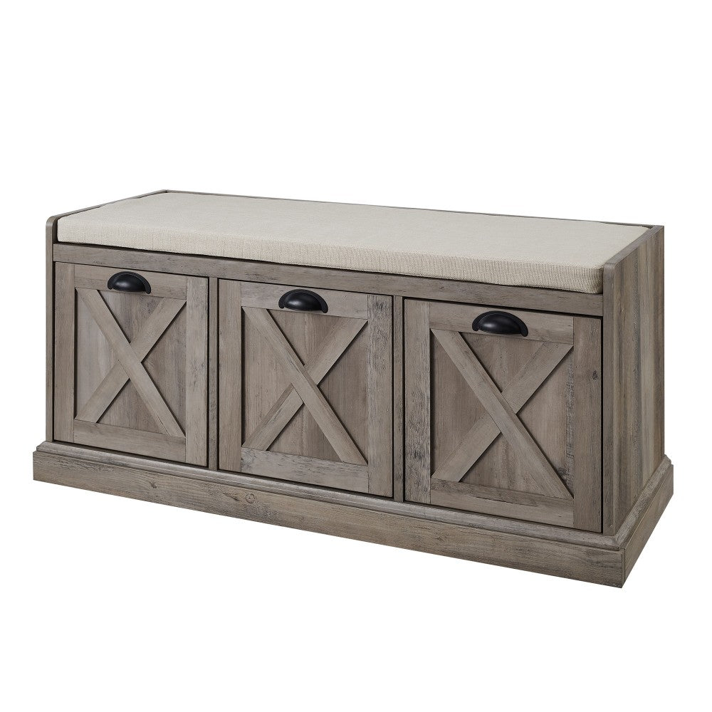 Willow 40" Farmhouse 3 Drawer Storage Bench - Gray Wash/Oatmeal Linen
