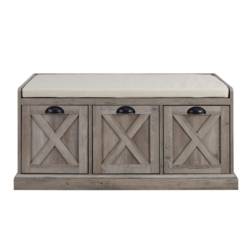 Willow 40" Farmhouse 3 Drawer Storage Bench - Gray Wash/Oatmeal Linen