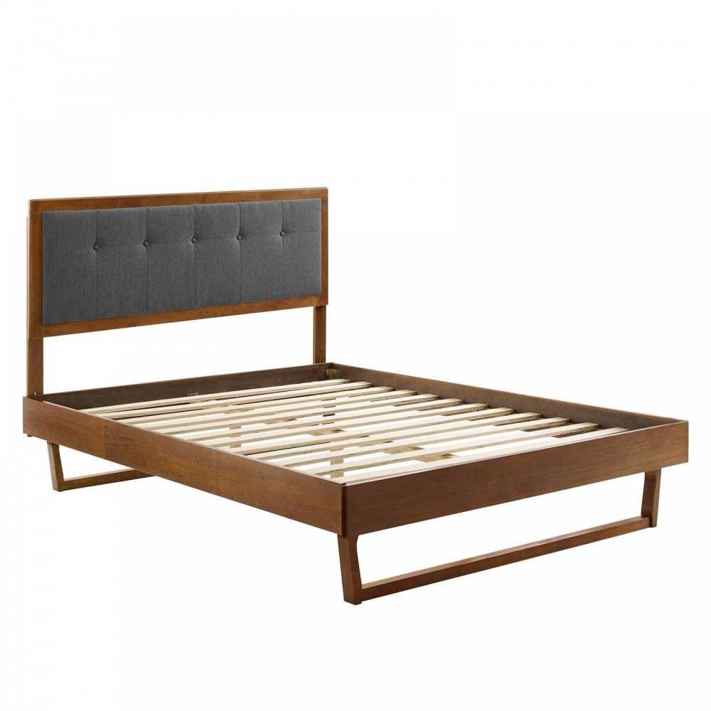 Willow Full Wood Platform Bed With Angular Frame, Walnut Charcoal