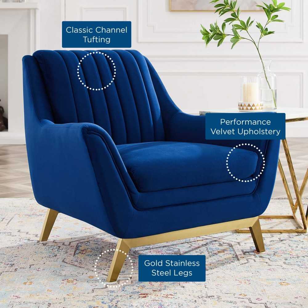 Winsome Channel Tufted Performance Velvet Armchair, Navy