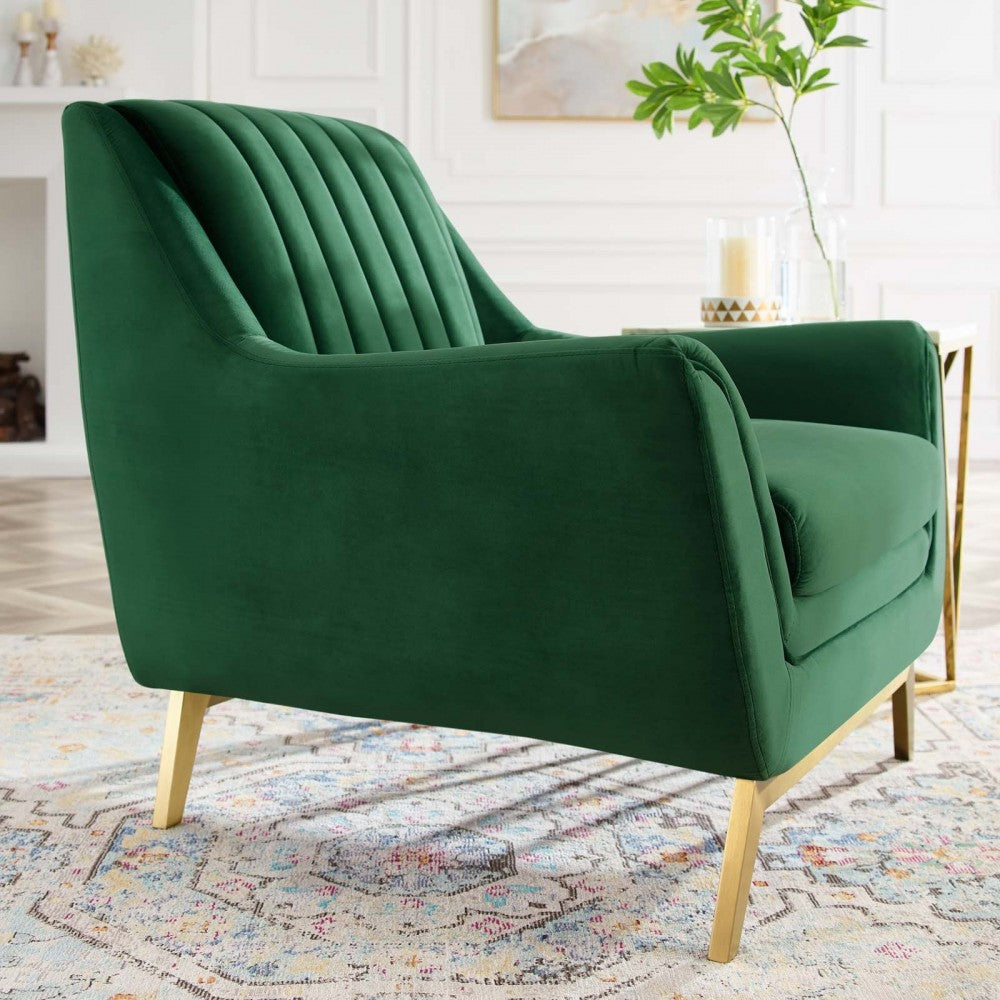 Winsome Channel Tufted Performance Velvet Armchair, Emerald