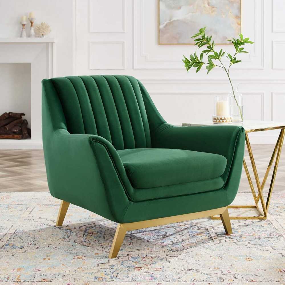 Winsome Channel Tufted Performance Velvet Armchair, Emerald