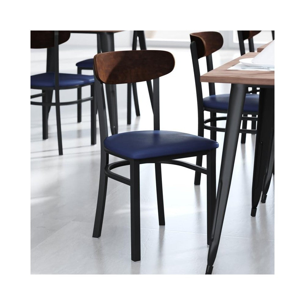 Wright Commercial Dining Chair Blue Vinyl/Wood Back