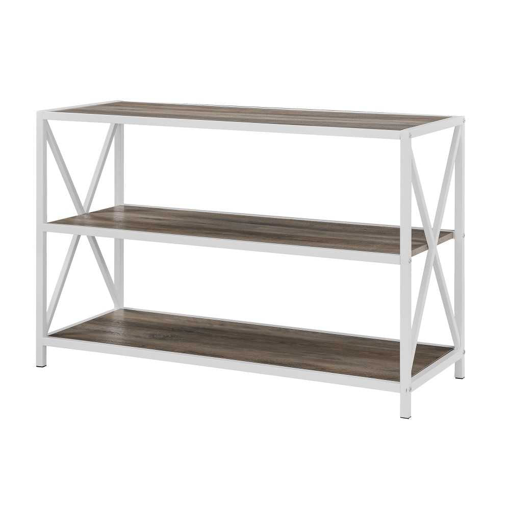 X Frame 40" Industrial Wood Bookshelf - Gray Wash/White Metal