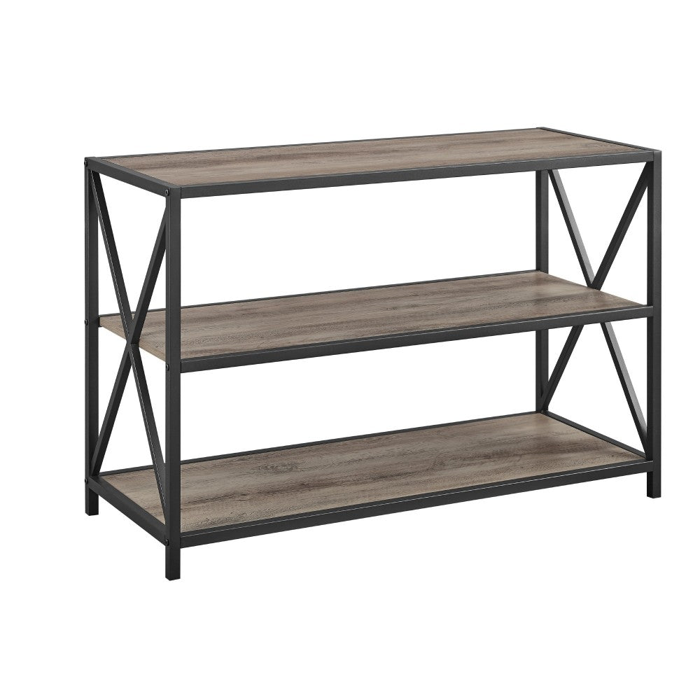 X Frame 40" Industrial Wood Bookshelf - Gray Wash