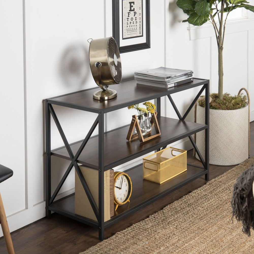 X Frame 40" Industrial Wood Bookshelf - Dark Walnut