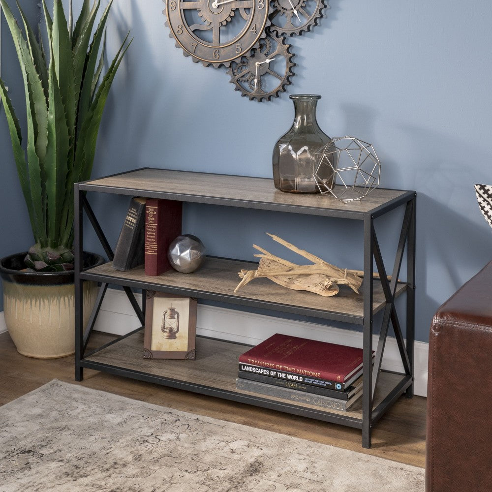 X Frame 40" Industrial Wood Bookshelf - Driftwood