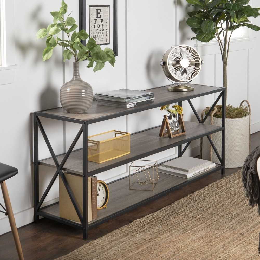 X Frame 60" Industrial Bookshelf - Driftwood