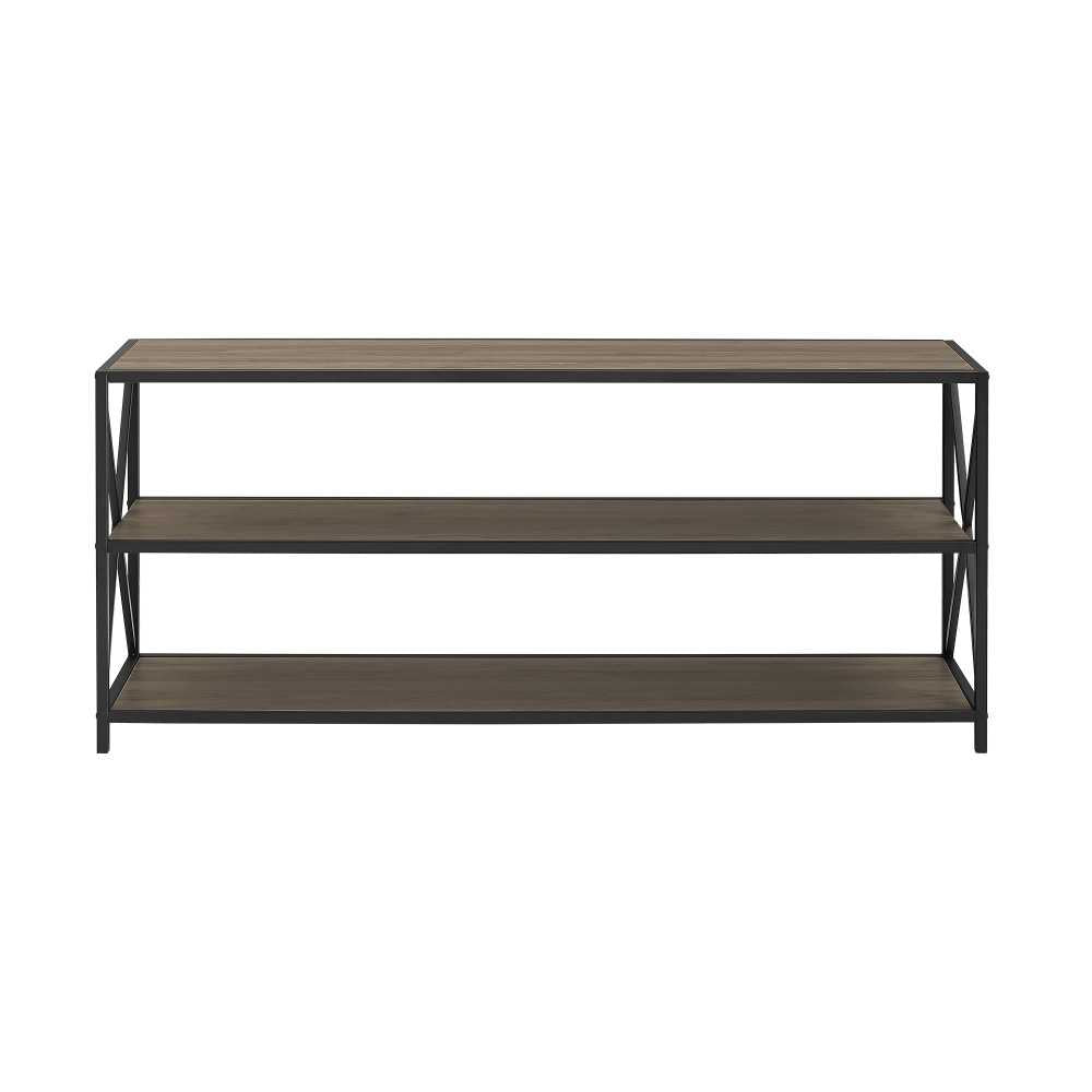 X Frame 60" Industrial Bookshelf - Slate Gray/Black Metal