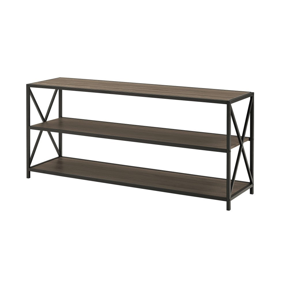 X Frame 60" Industrial Bookshelf - Slate Gray/Black Metal