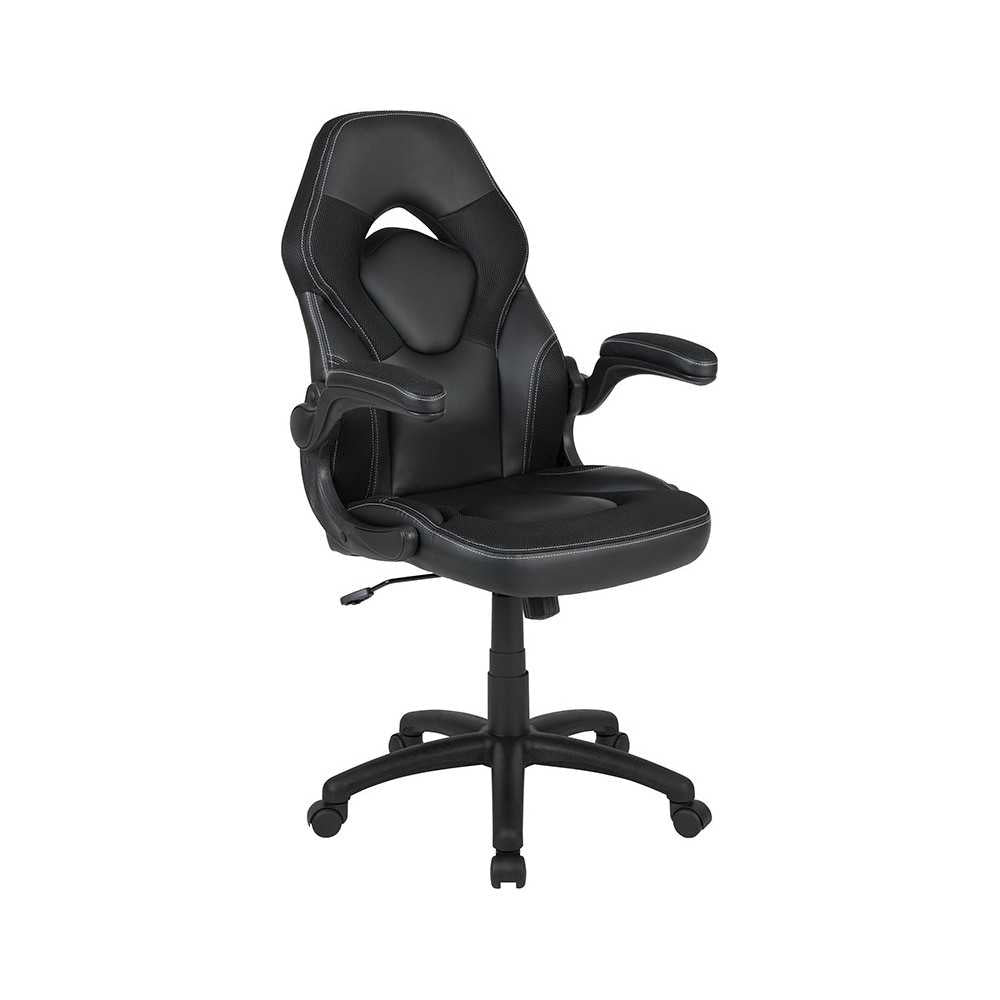 X10 Gaming Chair Racing Office Ergonomic Computer PC Adjustable Swivel Chair with Flip-up Arms, Black LeatherSoft