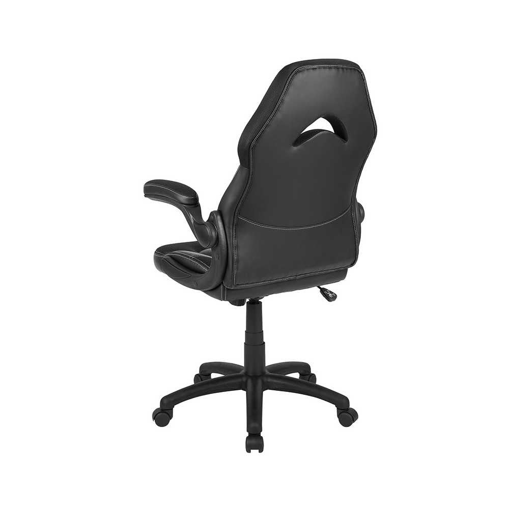 X10 Gaming Chair Racing Office Ergonomic Computer PC Adjustable Swivel Chair with Flip-up Arms, Black LeatherSoft