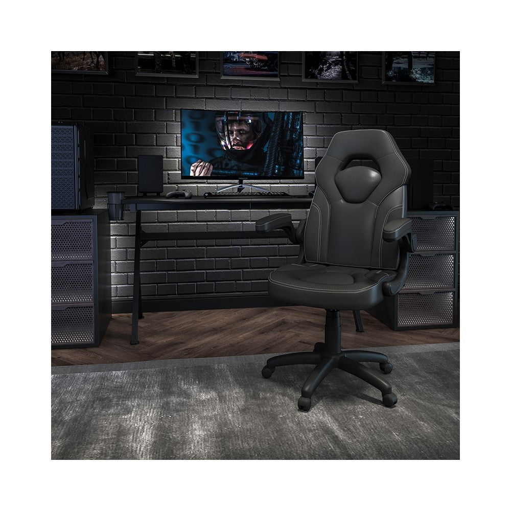 X10 Gaming Chair Racing Office Ergonomic Computer PC Adjustable Swivel Chair with Flip-up Arms, Black LeatherSoft