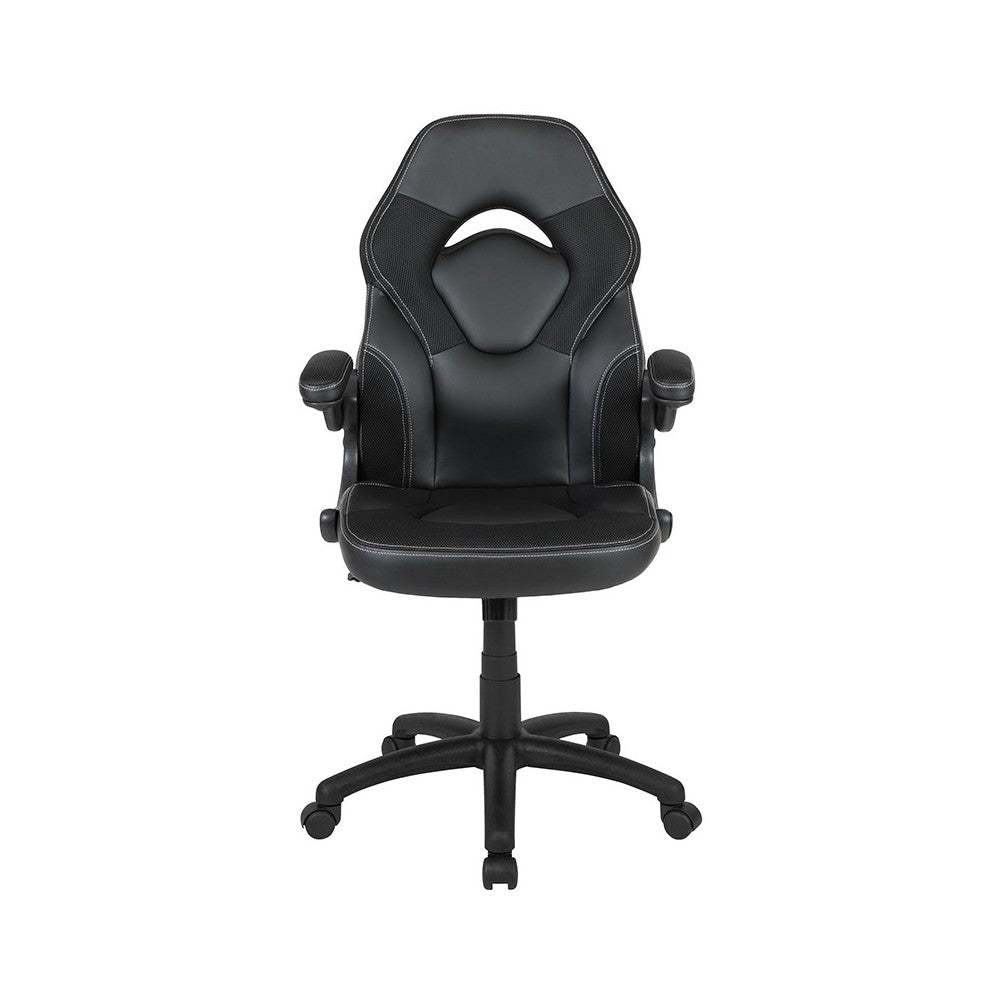X10 Gaming Chair Racing Office Ergonomic Computer PC Adjustable Swivel Chair with Flip-up Arms, Black LeatherSoft