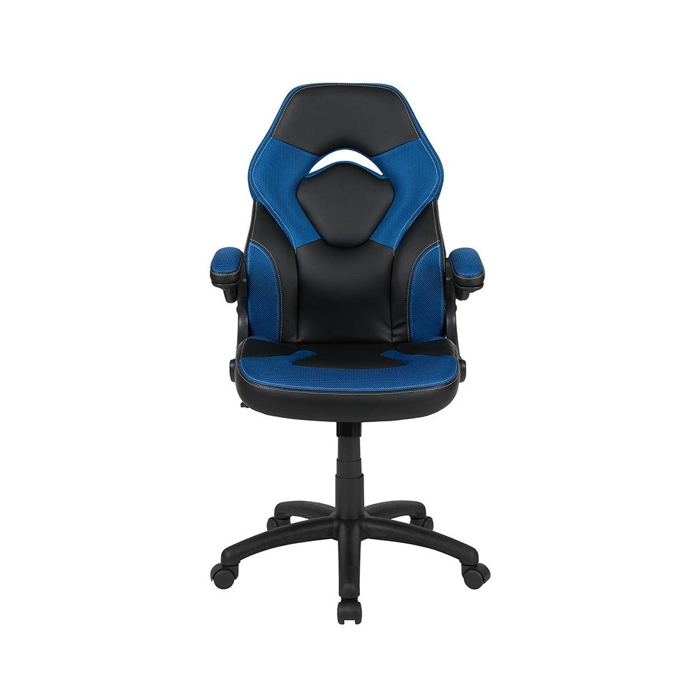X10 Gaming Chair Racing Office Ergonomic Computer PC Adjustable Swivel Chair with Flip-up Arms, Blue/Black LeatherSoft