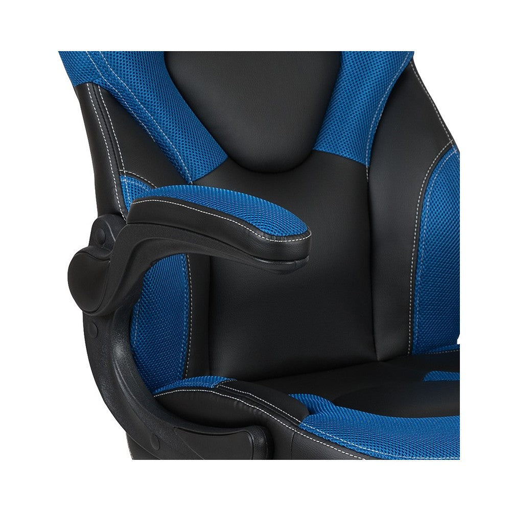 X10 Gaming Chair Racing Office Ergonomic Computer PC Adjustable Swivel Chair with Flip-up Arms, Blue/Black LeatherSoft