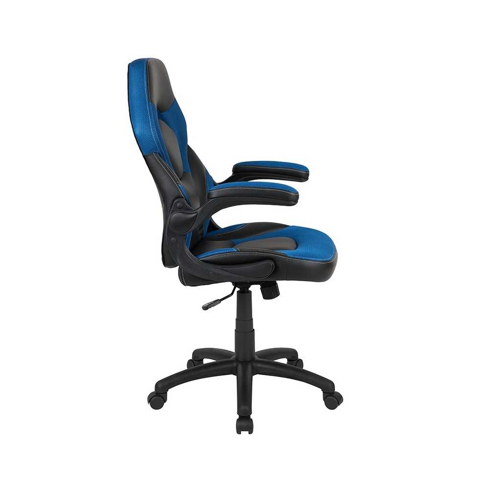 X10 Gaming Chair Racing Office Ergonomic Computer PC Adjustable Swivel Chair with Flip-up Arms, Blue/Black LeatherSoft