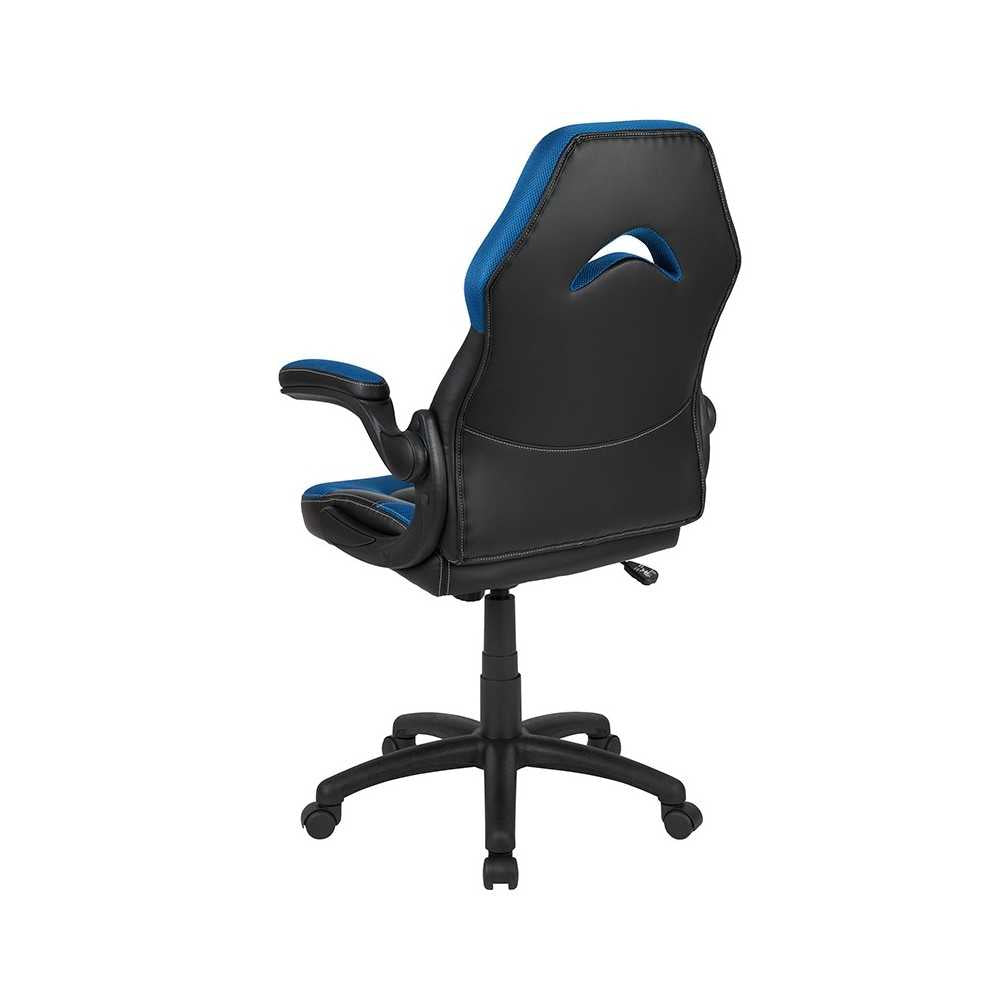 X10 Gaming Chair Racing Office Ergonomic Computer PC Adjustable Swivel Chair with Flip-up Arms, Blue/Black LeatherSoft