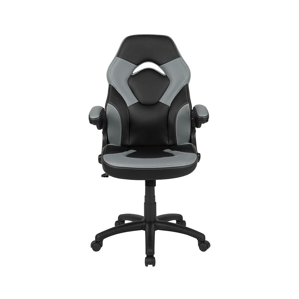 X10 Gaming Chair Racing Office Ergonomic Computer PC Adjustable Swivel Chair with Flip-up Arms, Gray/Black LeatherSoft