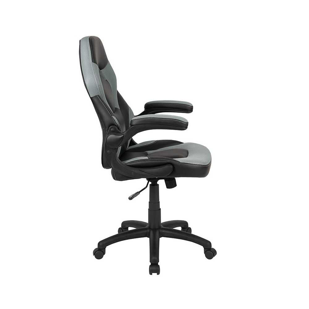 X10 Gaming Chair Racing Office Ergonomic Computer PC Adjustable Swivel Chair with Flip-up Arms, Gray/Black LeatherSoft
