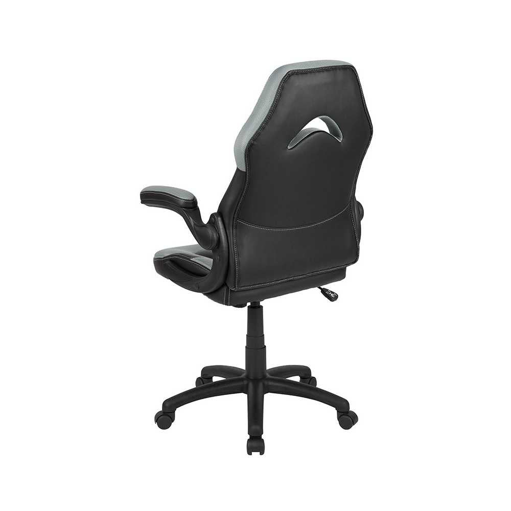 X10 Gaming Chair Racing Office Ergonomic Computer PC Adjustable Swivel Chair with Flip-up Arms, Gray/Black LeatherSoft