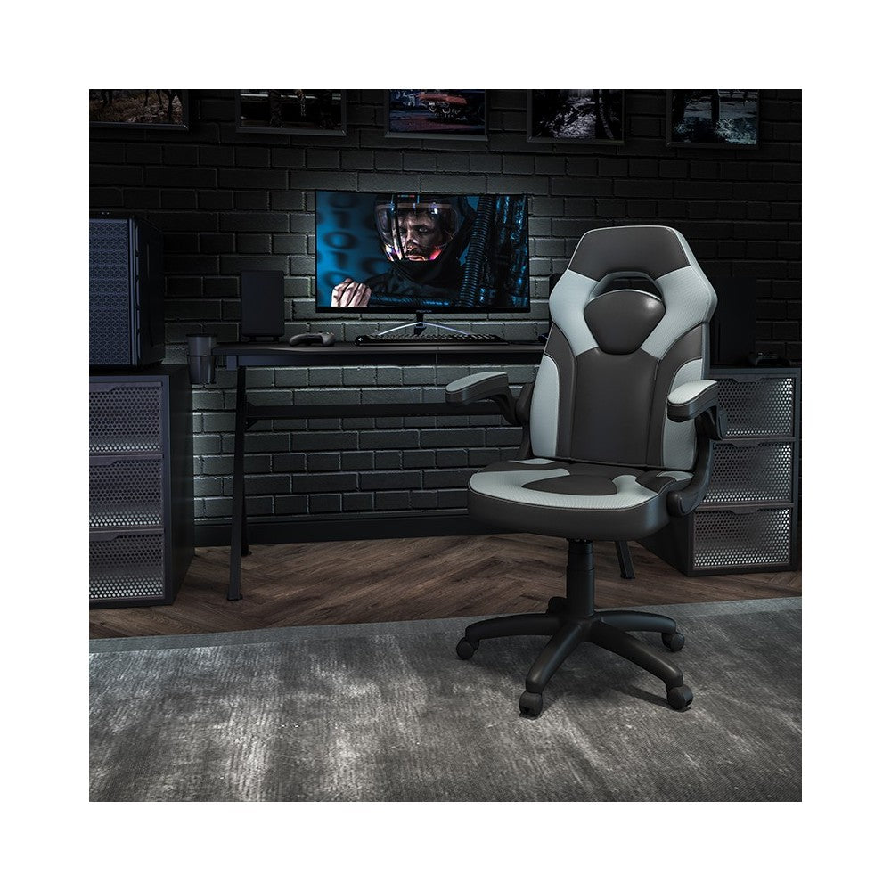 X10 Gaming Chair Racing Office Ergonomic Computer PC Adjustable Swivel Chair with Flip-up Arms, Gray/Black LeatherSoft