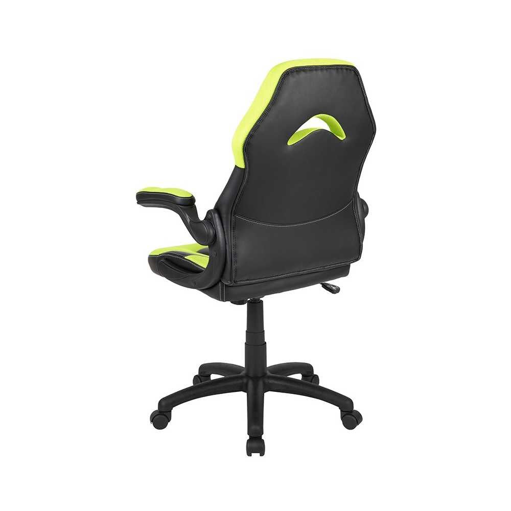 X10 Gaming Chair Racing Office Ergonomic Computer PC Adjustable Swivel Chair with Flip-up Arms, Neon Green/Black LeatherSoft