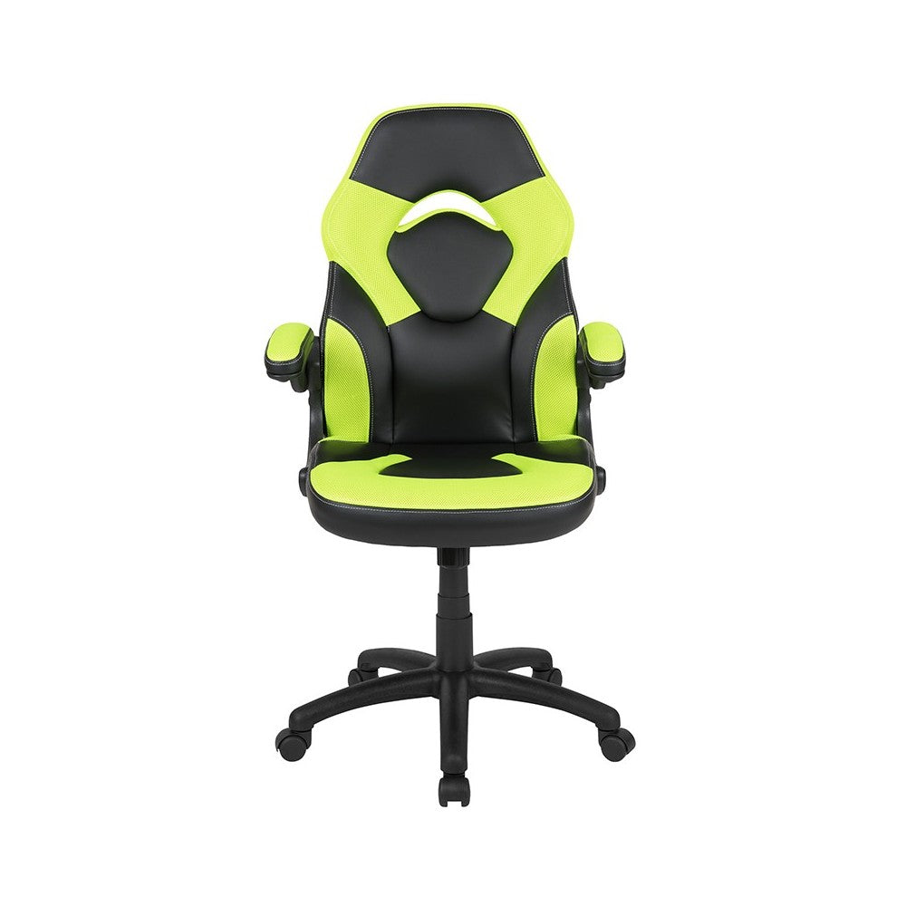 X10 Gaming Chair Racing Office Ergonomic Computer PC Adjustable Swivel Chair with Flip-up Arms, Neon Green/Black LeatherSoft