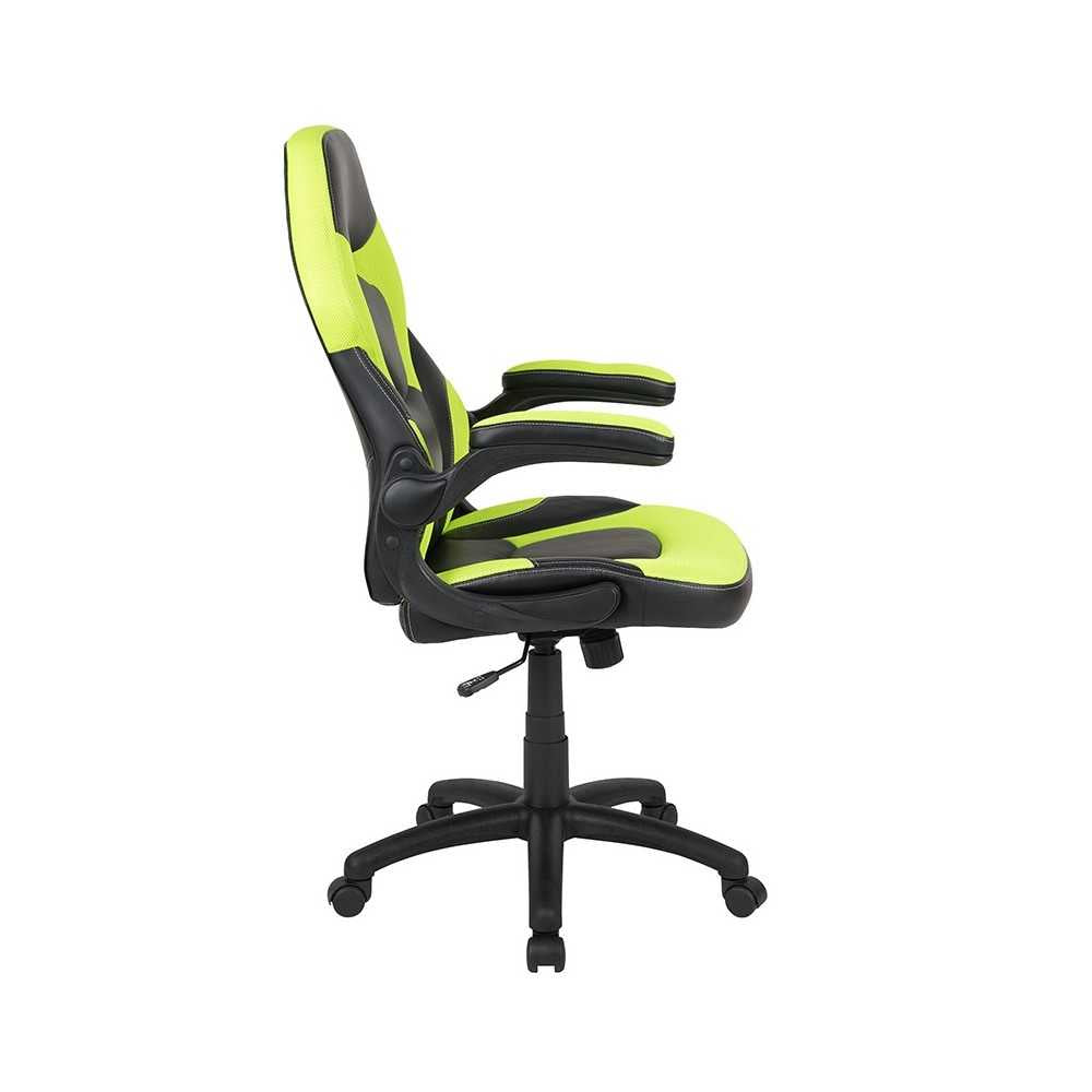X10 Gaming Chair Racing Office Ergonomic Computer PC Adjustable Swivel Chair with Flip-up Arms, Neon Green/Black LeatherSoft