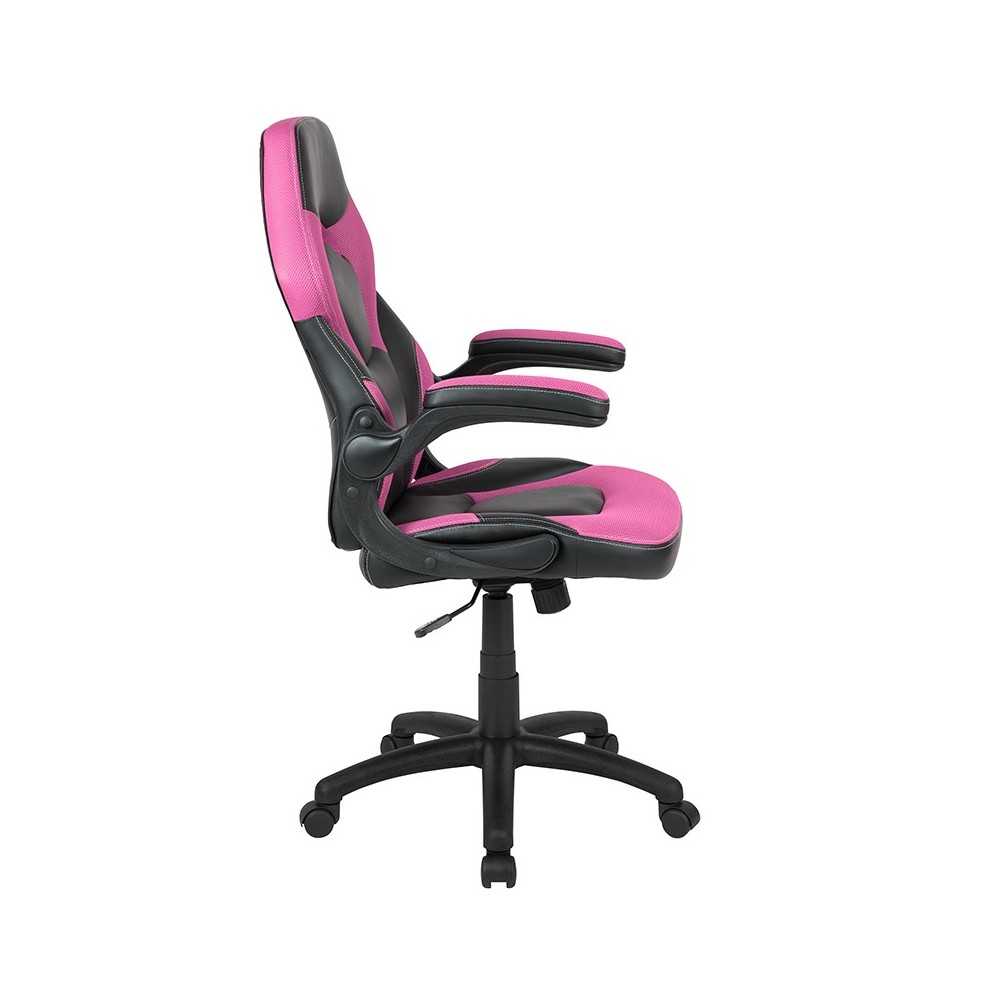 X10 Gaming Chair Racing Office Ergonomic Computer PC Adjustable Swivel Chair with Flip-up Arms, Pink/Black LeatherSoft