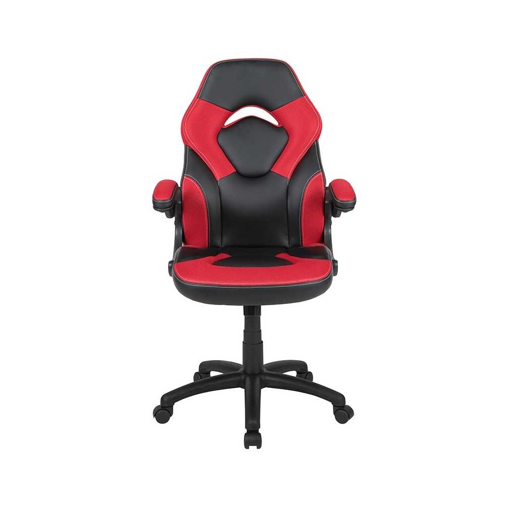 X10 Gaming Chair Racing Office Ergonomic Computer PC Adjustable Swivel Chair with Flip-up Arms, Red/Black LeatherSoft