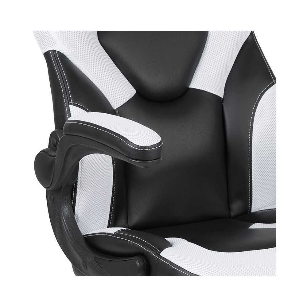 X10 Gaming Chair Racing Office Ergonomic Computer PC Adjustable Swivel Chair with Flip-up Arms, White/Black LeatherSoft