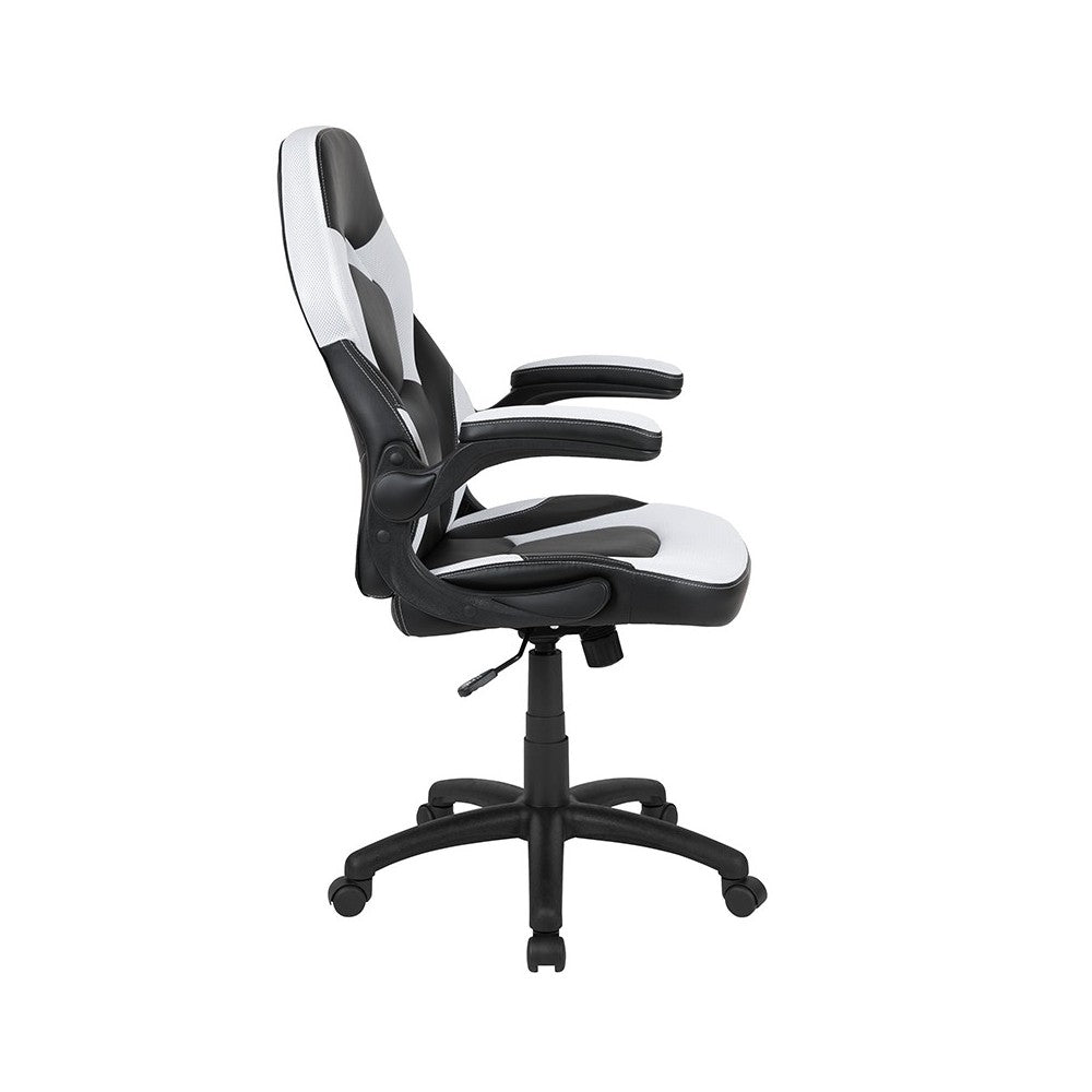 X10 Gaming Chair Racing Office Ergonomic Computer PC Adjustable Swivel Chair with Flip-up Arms, White/Black LeatherSoft
