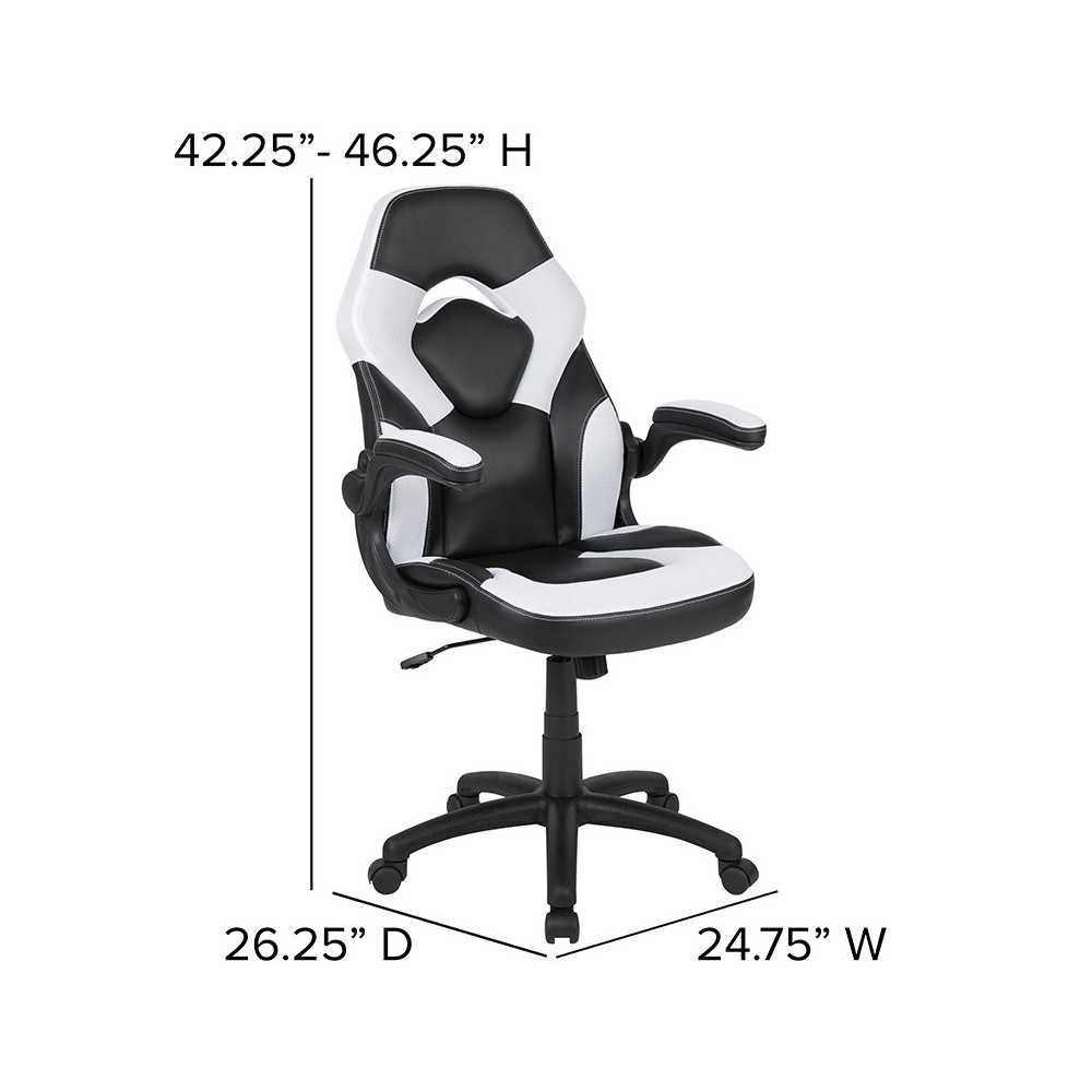 X10 Gaming Chair Racing Office Ergonomic Computer PC Adjustable Swivel Chair with Flip-up Arms, White/Black LeatherSoft