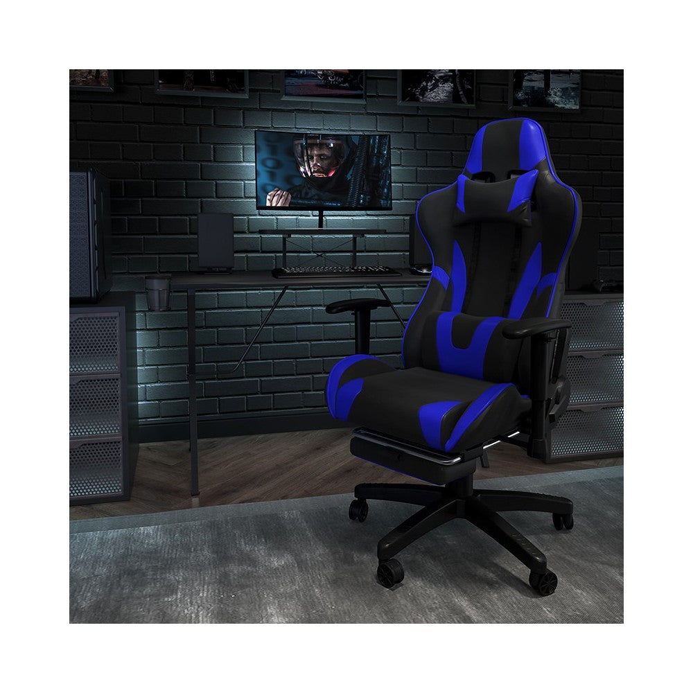 X20 Gaming Chair Racing Office Ergonomic Computer PC Adjustable Swivel Chair with Reclining Back in Blue LeatherSoft