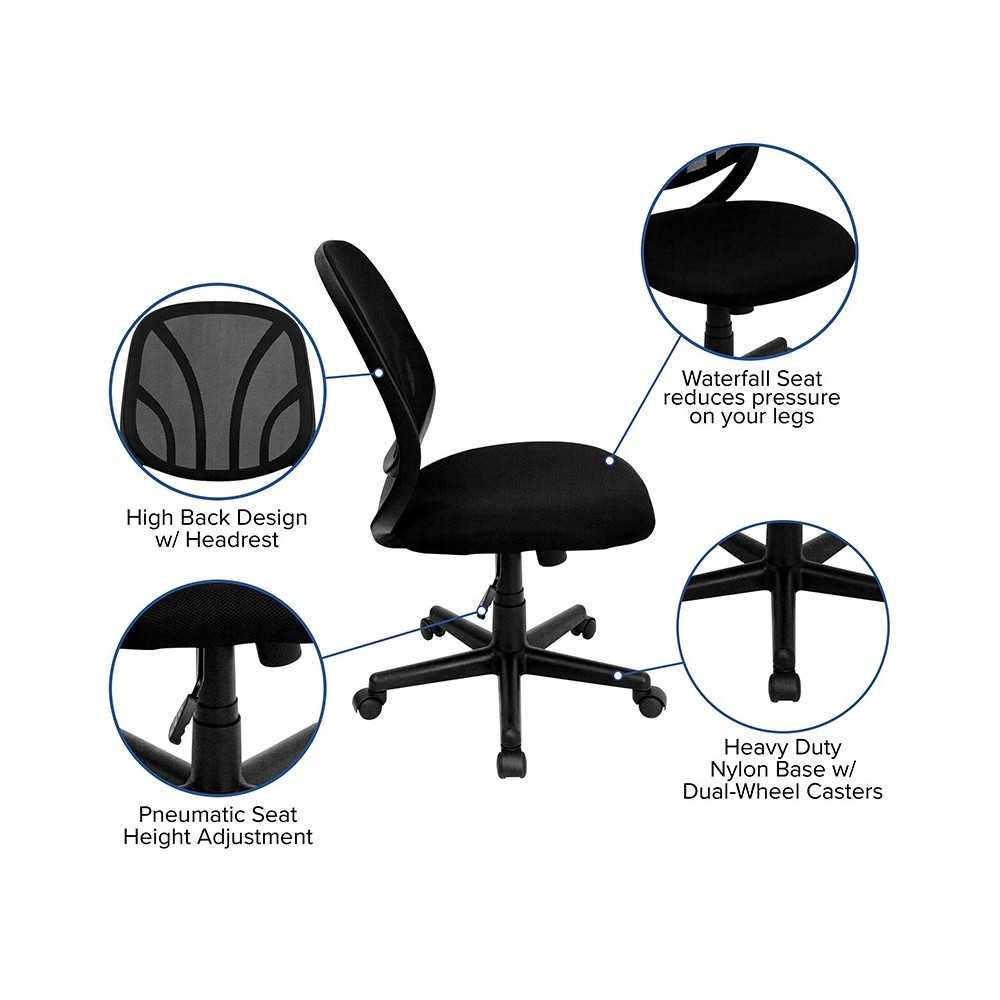 Y-GO Office Chair Mid-Back Black Mesh Swivel Task Office Chair
