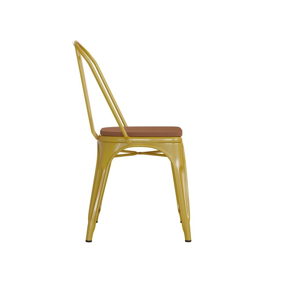 Yellow Metal Chair-Teak Seat