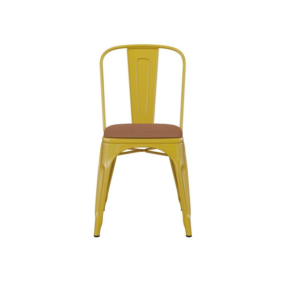 Yellow Metal Chair-Teak Seat