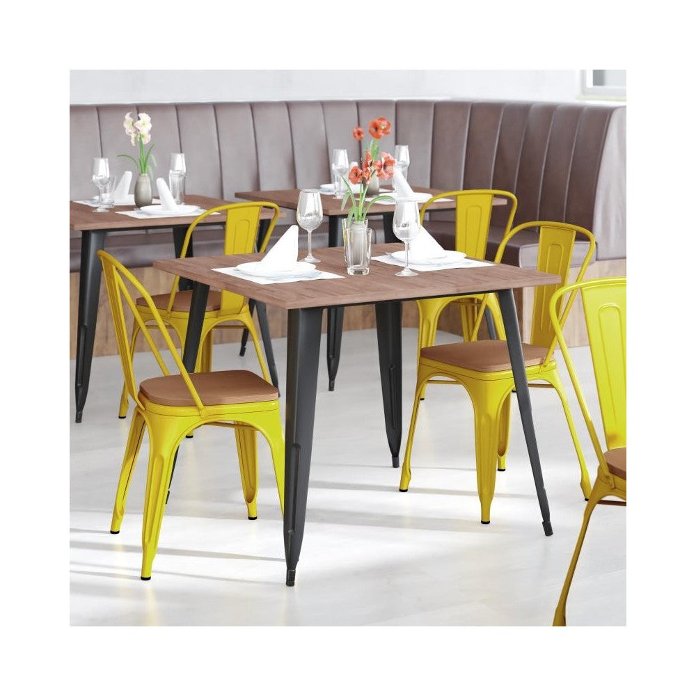 Yellow Metal Chair-Teak Seat