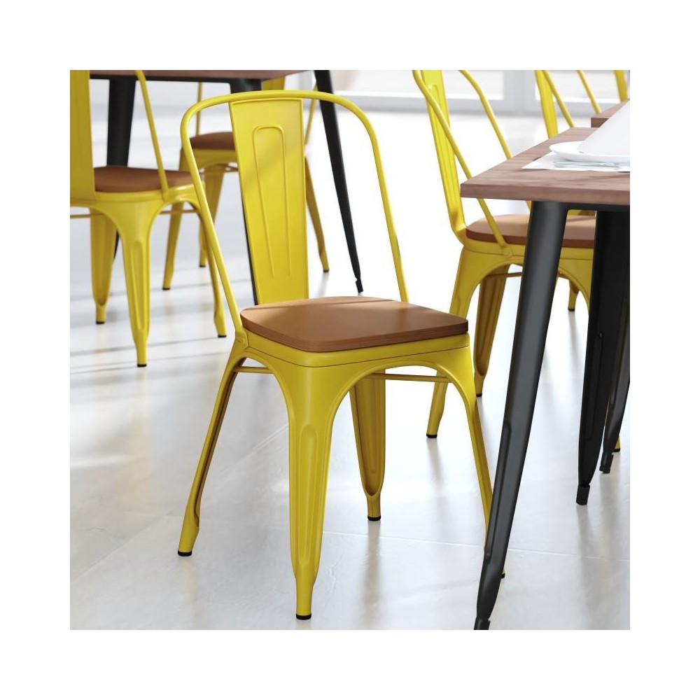 Yellow Metal Chair-Teak Seat