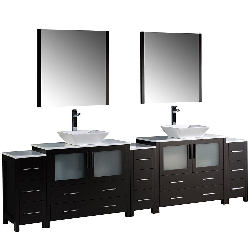 108 Espresso Double Sink Bathroom Vanity w/ 3 Side Cabinets & Vessel Sinks