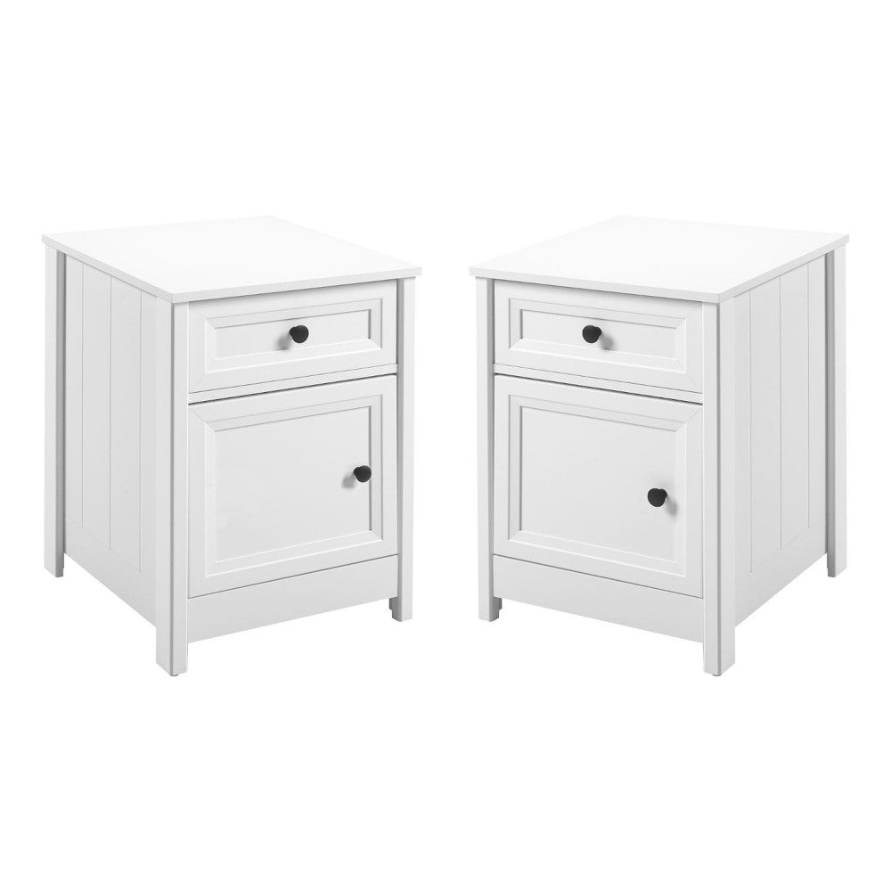 2 Piece Groove Side 1 Drawer, 1 Door Nightstands - White