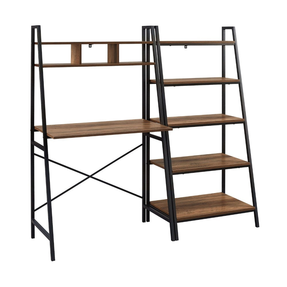 2-Piece Industrial Metal and Wood Desk and Bookshelf Set - Rustic Oak