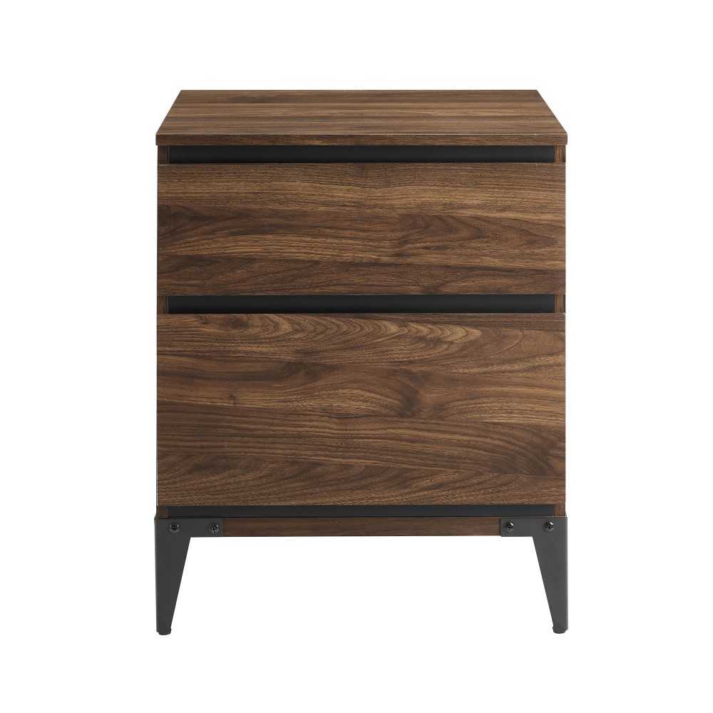 20" 2-Drawer Modern Industrial Nightstand - Dark Walnut