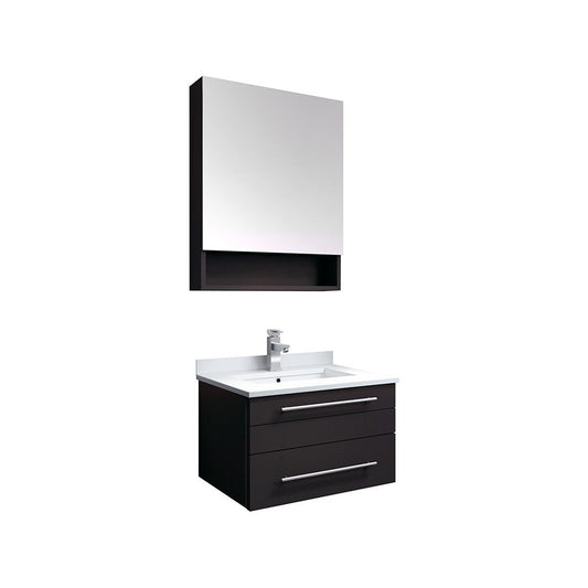 24 Espresso Wall Hung Undermount Sink Modern Bathroom Vanity w/ Medicine Cabinet