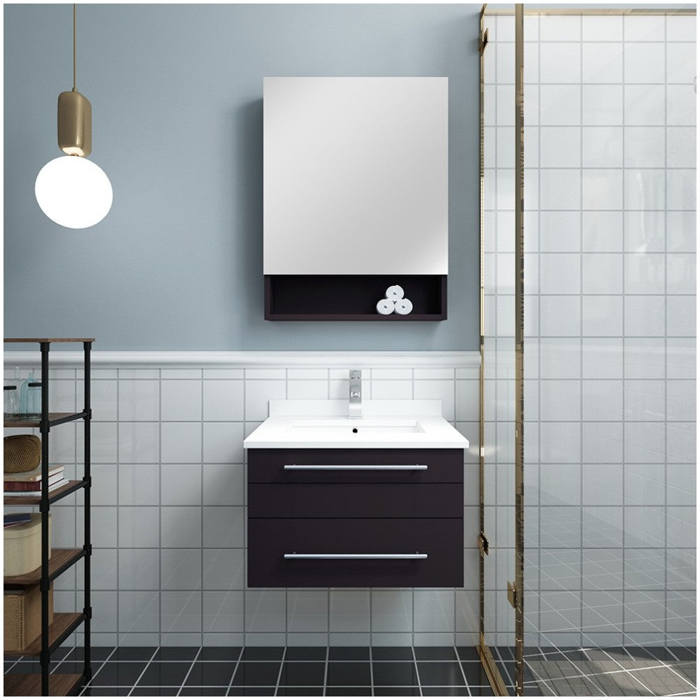 24 Espresso Wall Hung Undermount Sink Modern Bathroom Vanity w/ Medicine Cabinet