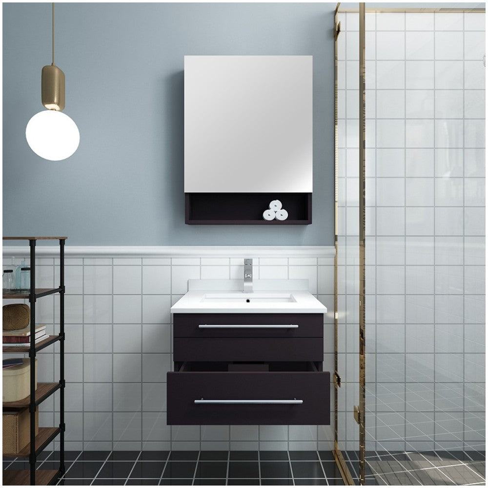 24 Espresso Wall Hung Undermount Sink Modern Bathroom Vanity w/ Medicine Cabinet