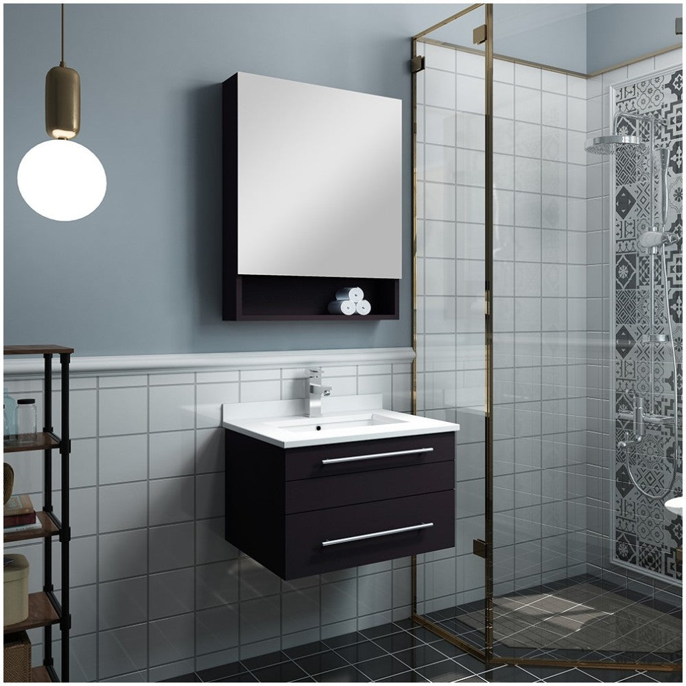 24 Espresso Wall Hung Undermount Sink Modern Bathroom Vanity w/ Medicine Cabinet