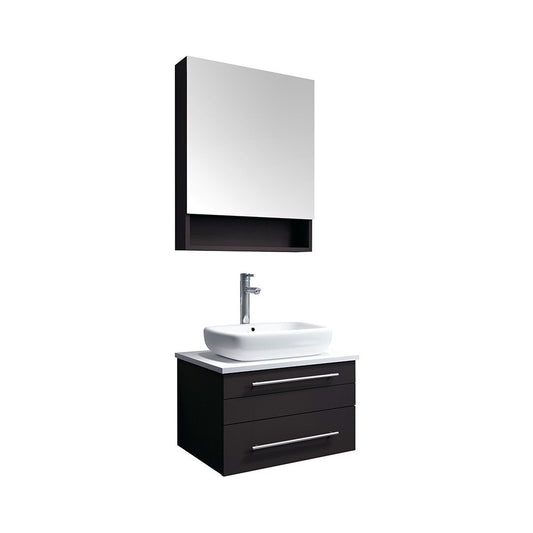 24 Espresso Wall Hung Vessel Sink Modern Bathroom Vanity w/ Medicine Cabinet